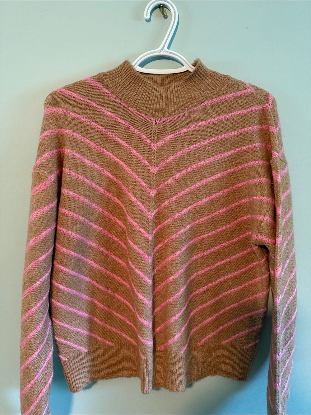 Soft Brown & Pink Striped Turtleneck Sweater